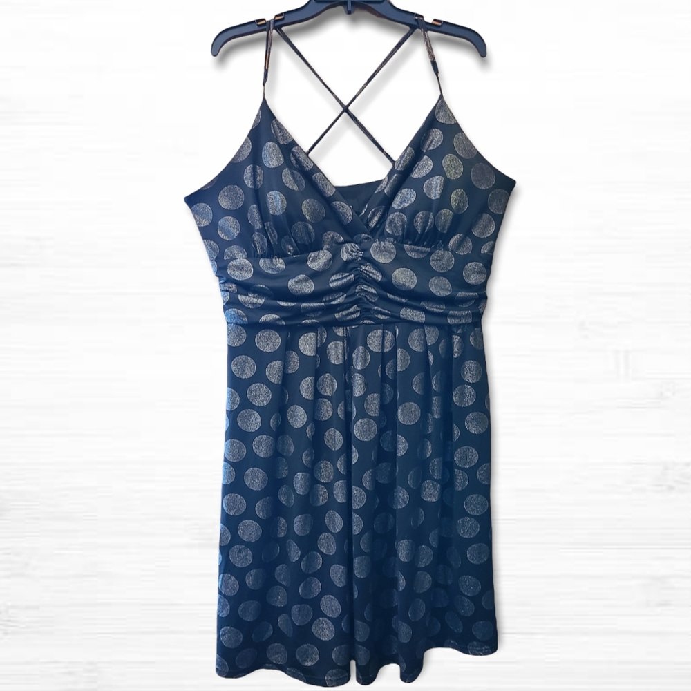 Black & Grey Metalic Polka-dot Plus Size Dress